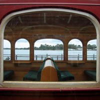 view through the carriage window of Strahan harbor