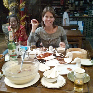 Clare eating Beijing Roasted Duck