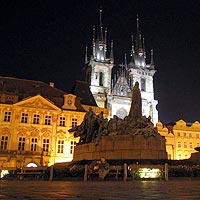 Prague square at night