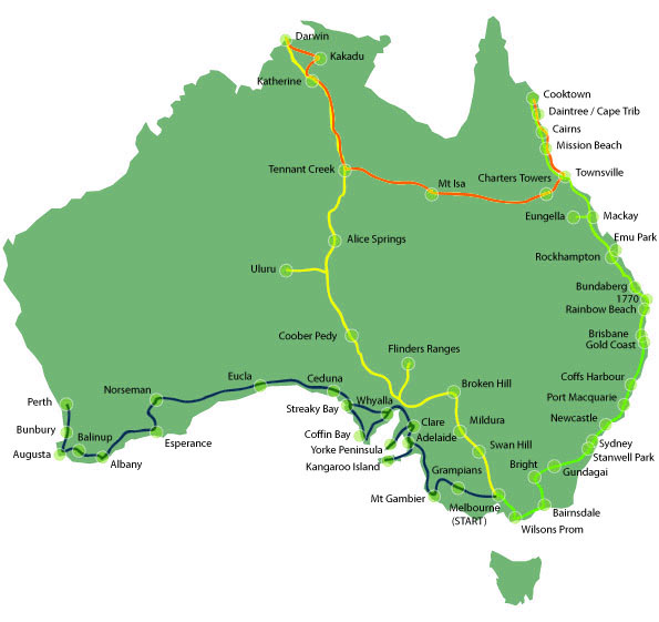 travel map of Australia