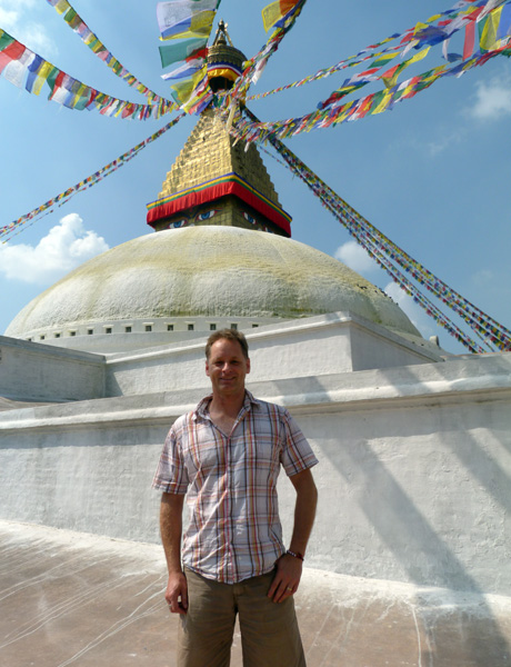 Rob in front of a stupa in Nepal
