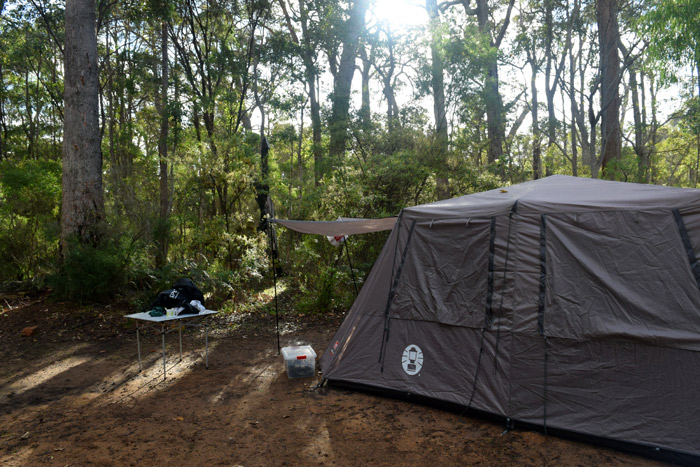 Campsite setup at Wharncliffe Mill Bush Retreat with bush views