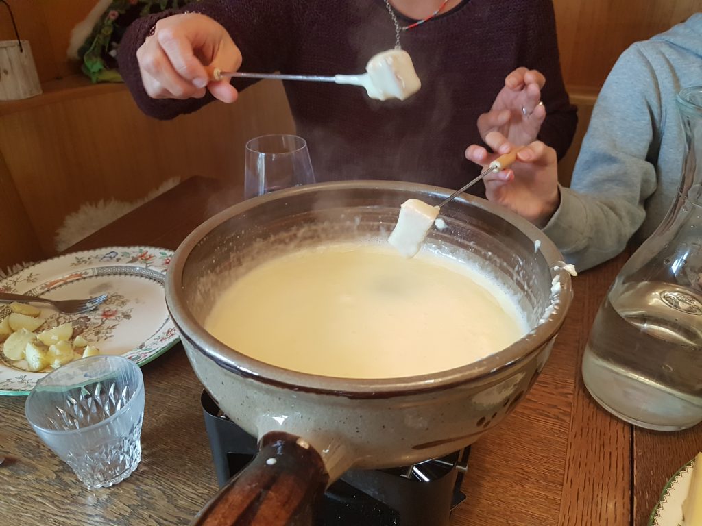 Cheese fondue, a Swiss speciality