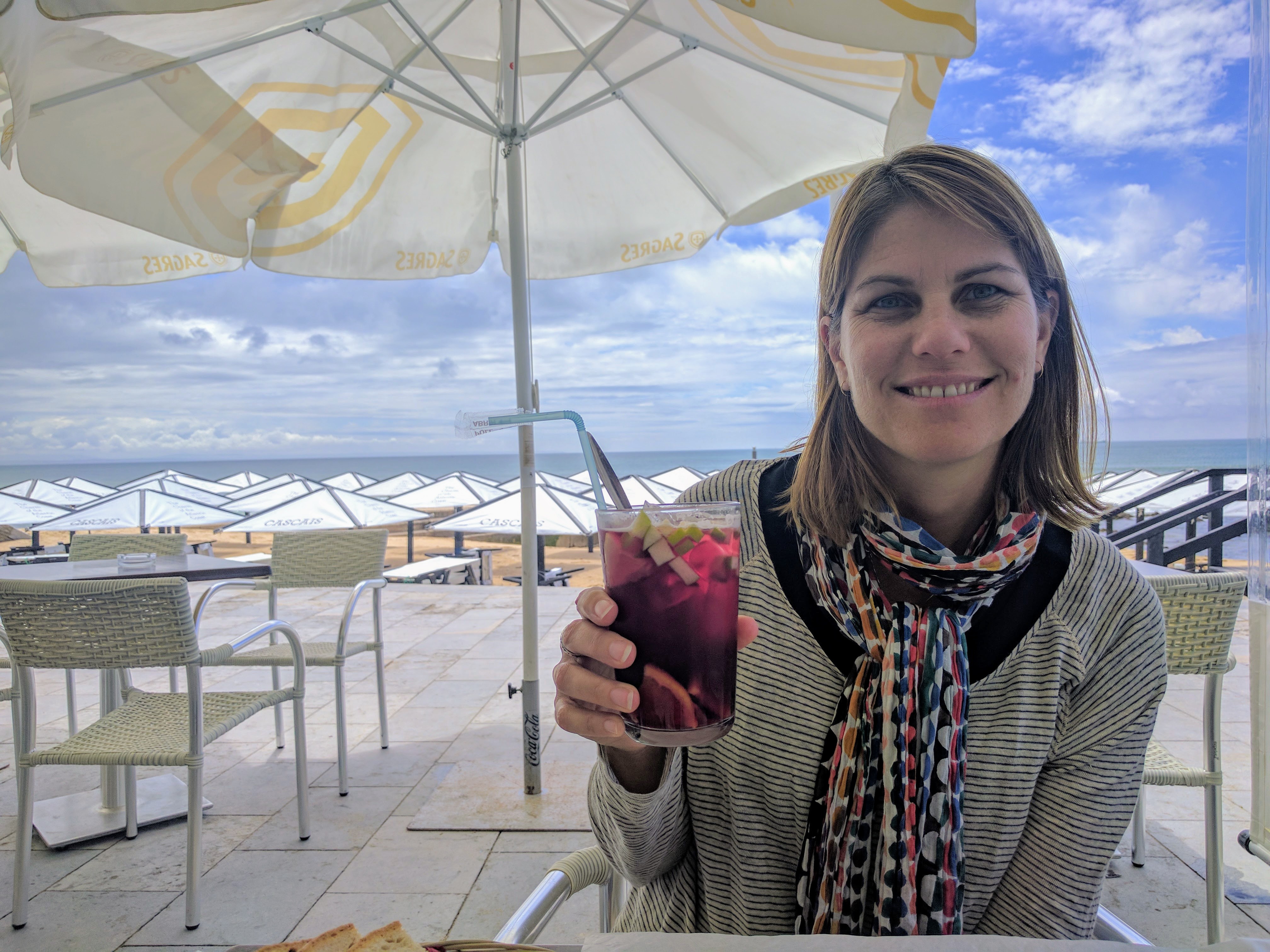 Clare having a Sangria in Portugal