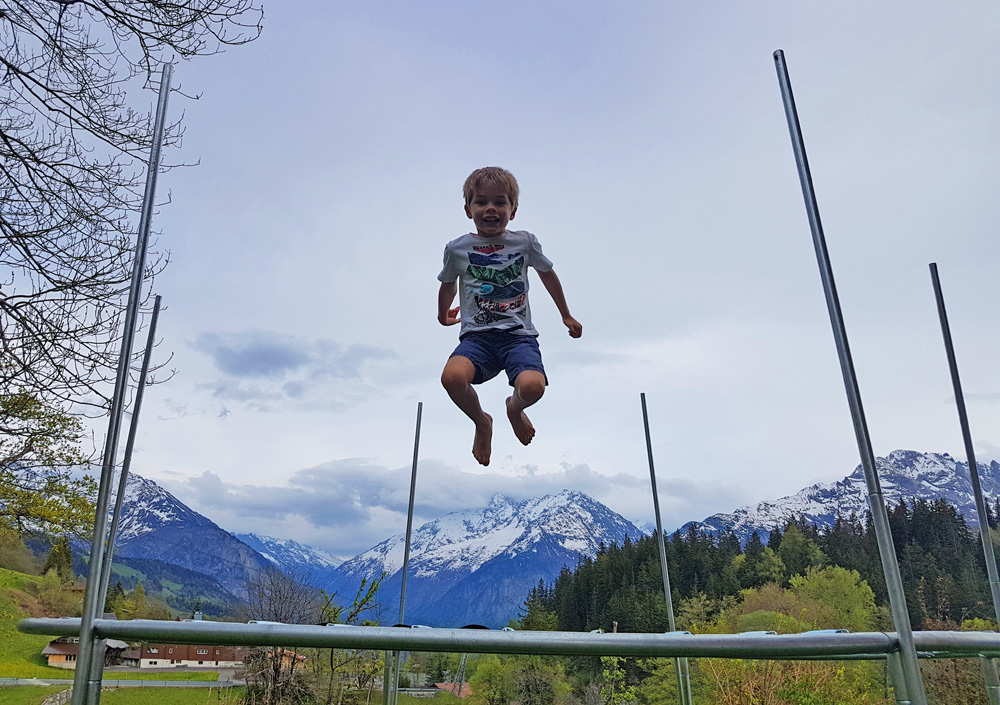 Casper jumping for joy in Switzerland