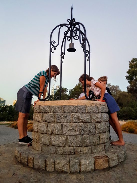 looking for luck at the Kings Park wishing well