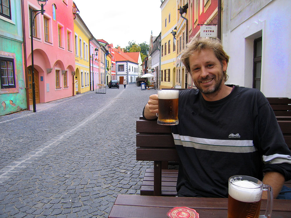 Having a drink of beer in the Czech Republic in 2005