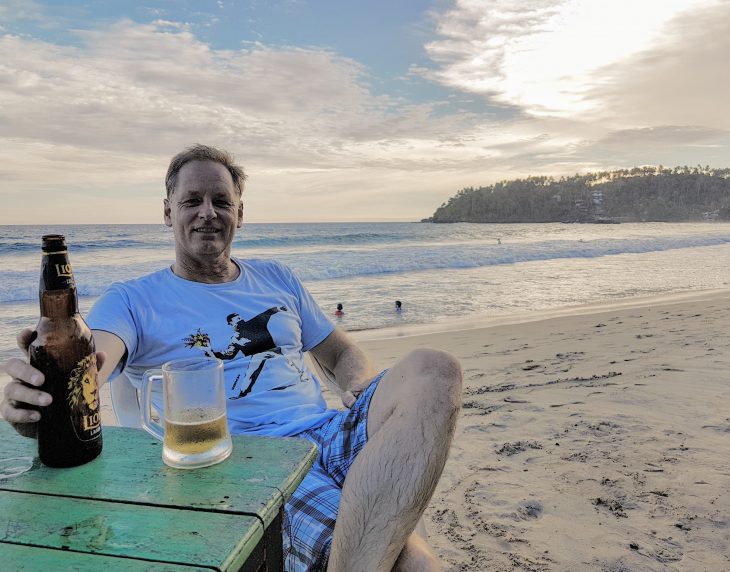 Drinking a beer in Sri Lanka