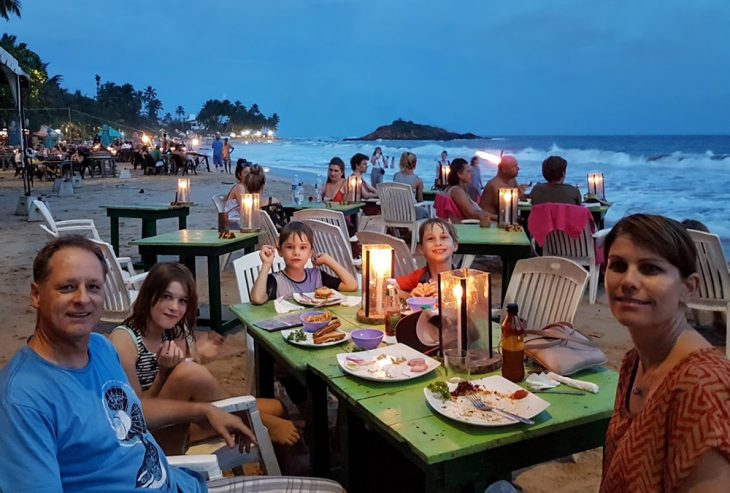 Enjoying a meal on the beach in Mirissa, Sri Lanka